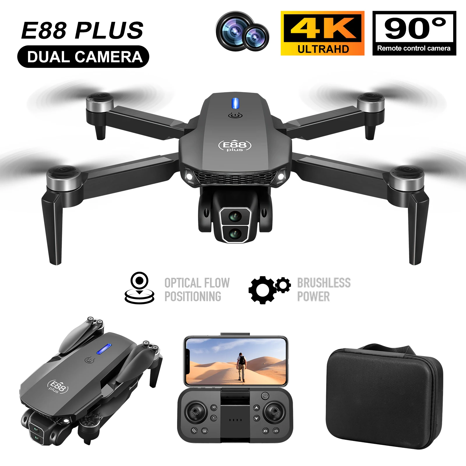 Rc Helicopter Case - Novo drone quadricóptero E88 Plus: 90